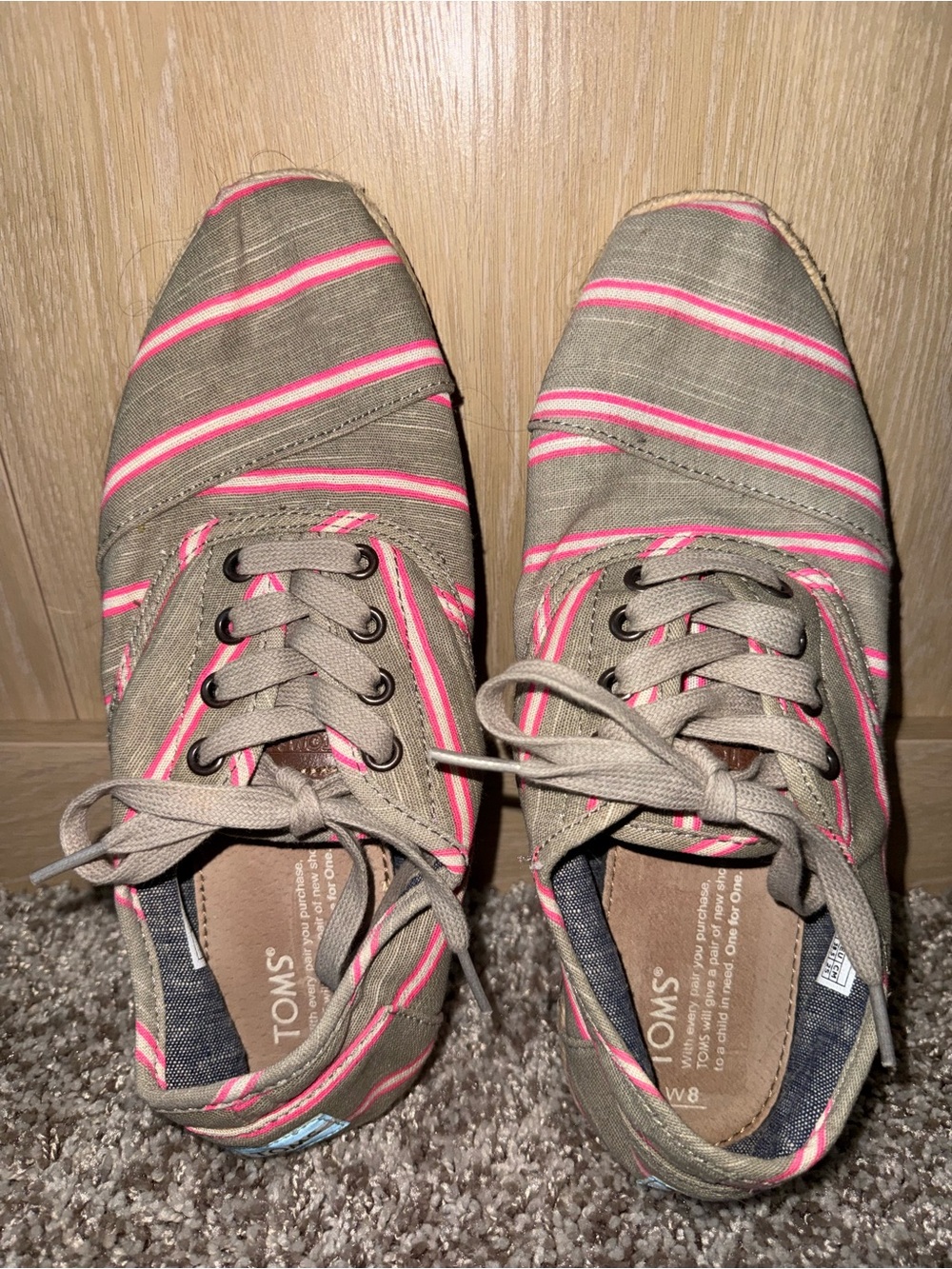 TOMS Cordones Women’s 8 Gray Pink Stripe Lace Up Espadrille Oxford Shoes